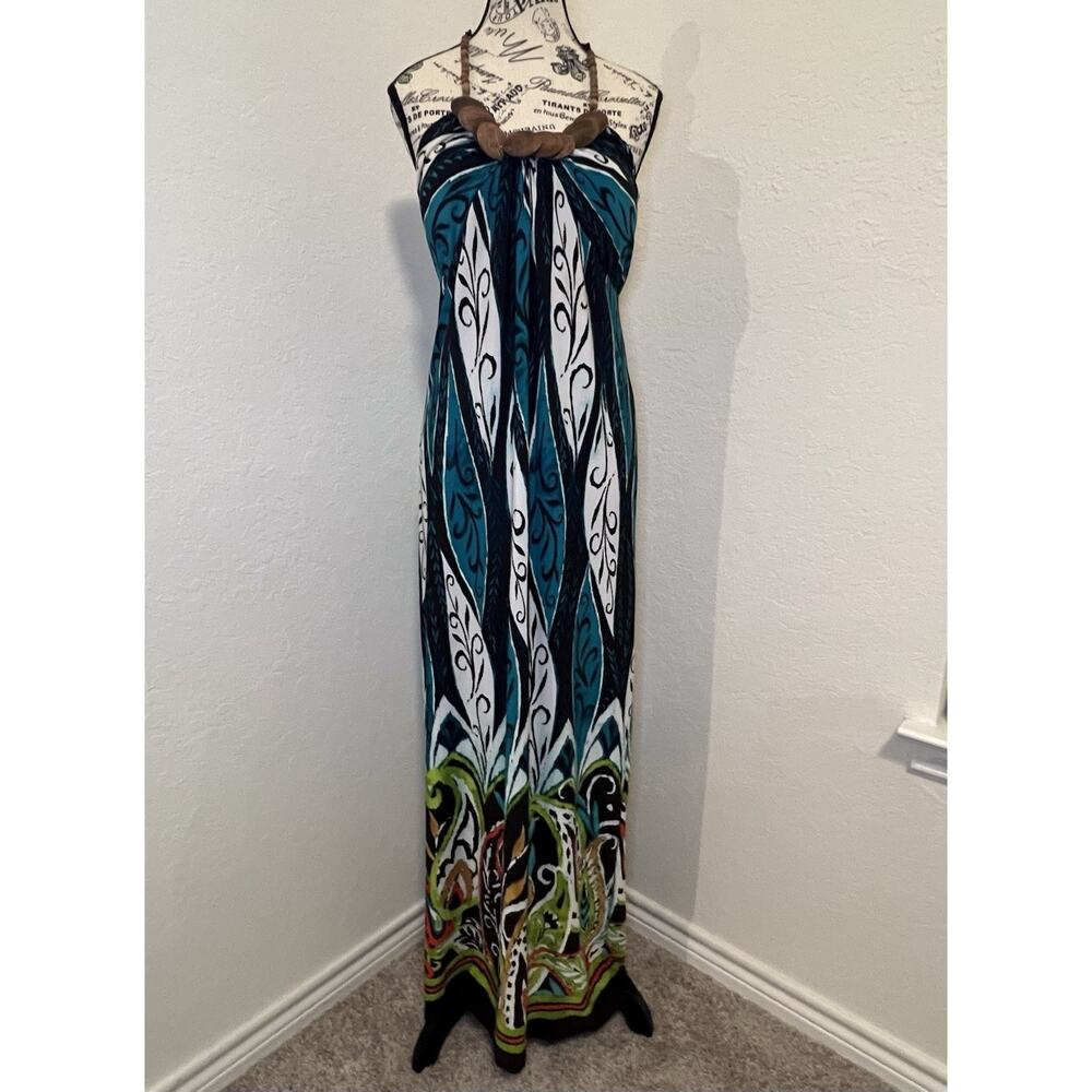 Halter Maxi Dress Size Large Muticolor Broken Bead On Front Vacation Travel
